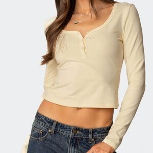 Edikted Leah Yellow Long Sleeve Top with Buttons